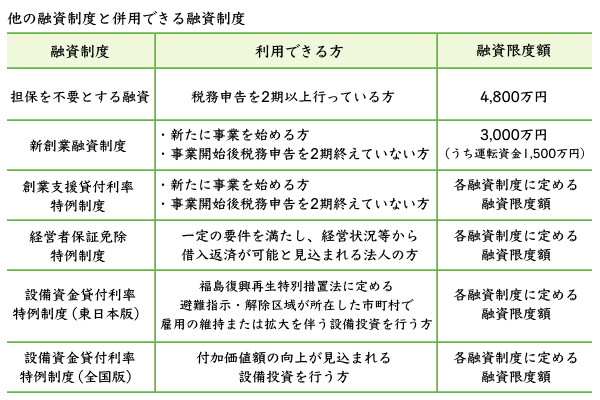 日本政策金融公庫の併用できる融資制度
